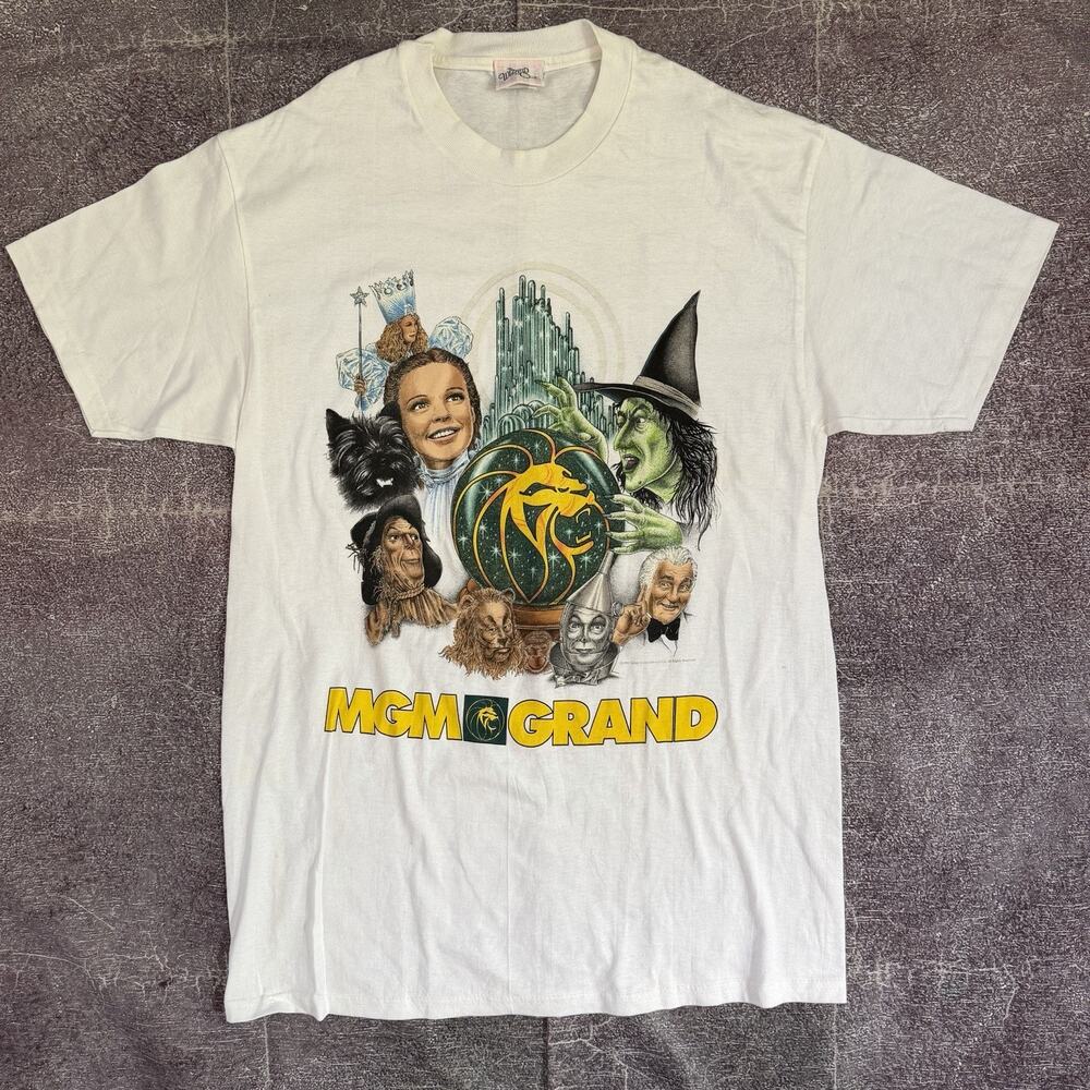 Men's Vintage 90's MGM Grand The Wizard of Oz White Graphic T Shirt Tee Sz M VTG